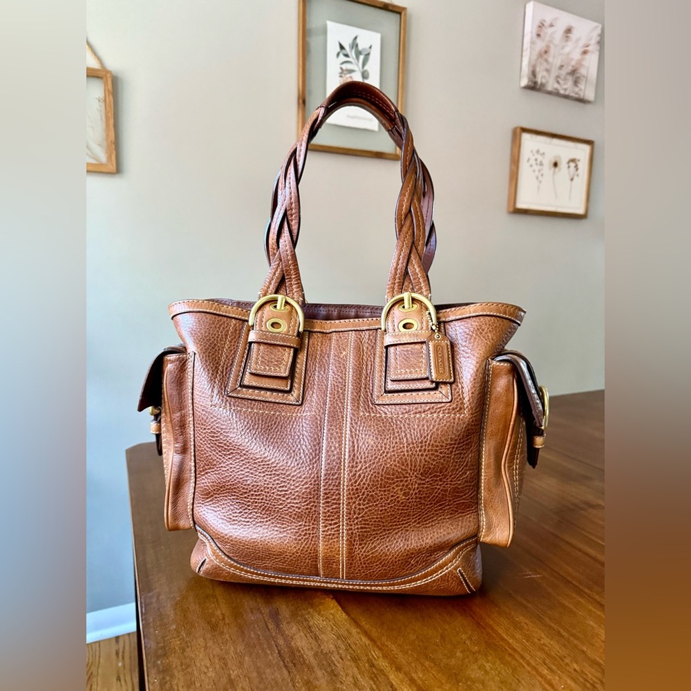 Coach Mia SoHo Tobacco Leather Tote Braided Straps Y2K 2006 - Picture 14 of 15